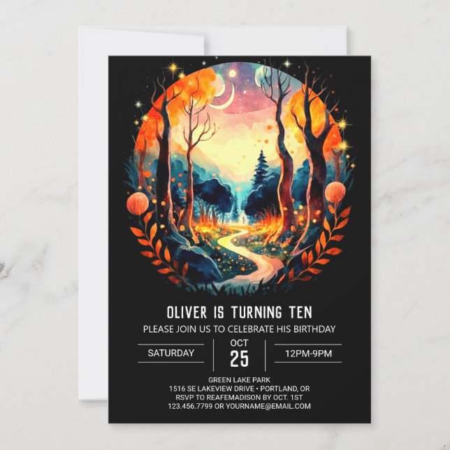 Watercolor Woods Adventure Birthday Invitation (Front)