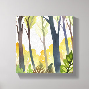 Watercolor Woods   Green Nature Forest Painting Canvas Print