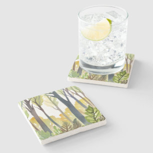 Watercolor Woods Green Nature Forest Painting Stone Coaster