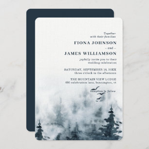 Watercolor Woodsy Forest Owl Wedding Invitation
