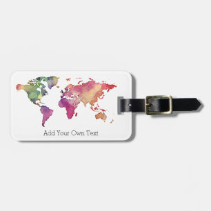Watercolor World Map Add Your Own Text Custom Luggage Tag