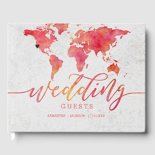 Watercolor World Map Destination Wedding Monogram Guest Book