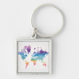Watercolor World Map Key Ring