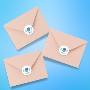 Watercolor World With Graduation Cap And Feathers Classic Round Sticker