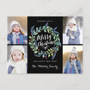 Watercolor Wreath 4 Photo Christmas Black Holiday Postcard
