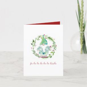 Watercolor Wreath and Gnome Christmas Holiday Card