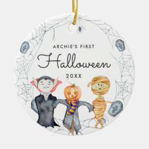 Watercolor Wreath   Baby's First Halloween Ceramic Tree Decoration
