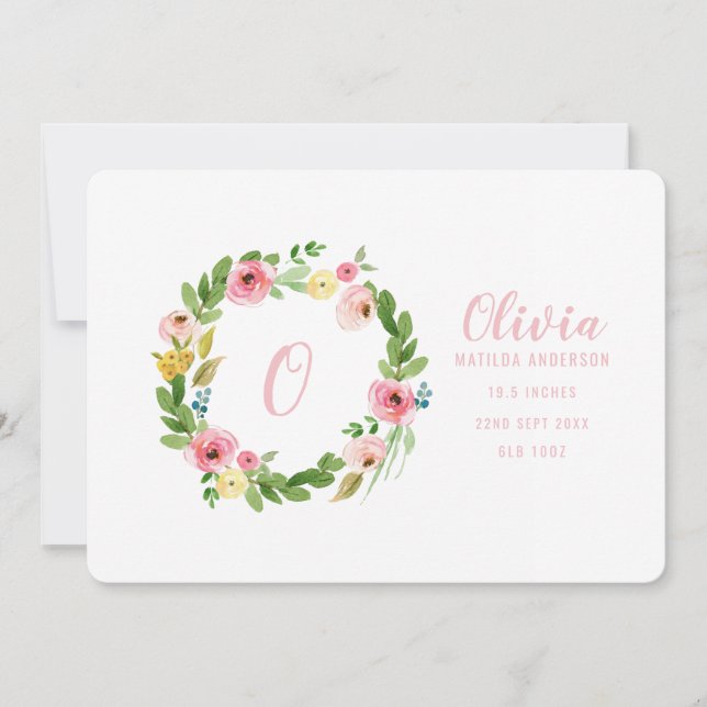 Watercolor wreath birth announcement (Front)
