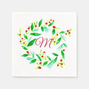 Watercolor Wreath Christmas Napkin