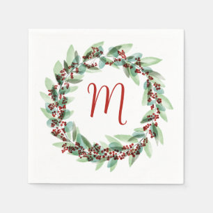 Watercolor Wreath Christmas Napkins