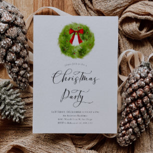 Watercolor Wreath Christmas Party Invitation