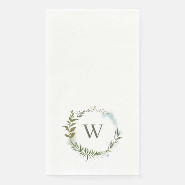 Watercolor Wreath Classic Monogram Paper Guest Tow Napkin (Front)