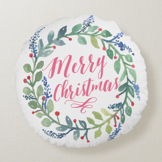 Watercolor Wreath Collection Round Cushion (Back)
