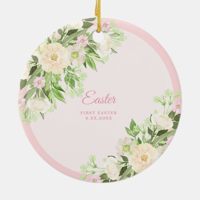 Watercolor Wreath Easter  Ceramic Tree Decoration (Back)