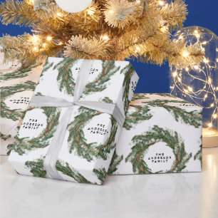 Watercolor wreath elegant winter personalised wrapping paper