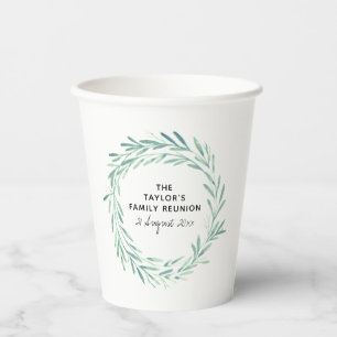Watercolor Wreath Family Reunion BBQ Picnic Paper Cups