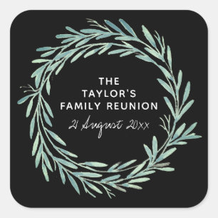 Watercolor Wreath Family Reunion Greenery Square Sticker