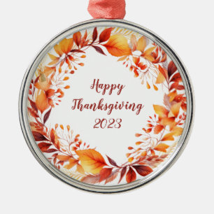 Watercolor wreath from colourful autumn leaves metal tree decoration