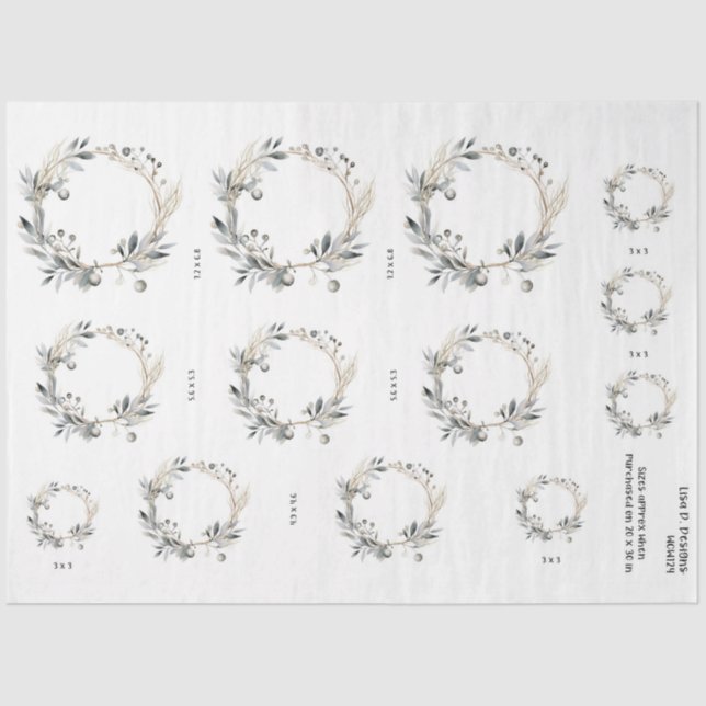 Watercolor Wreath Greenery Foliage and Berries Tissue Paper (Front)