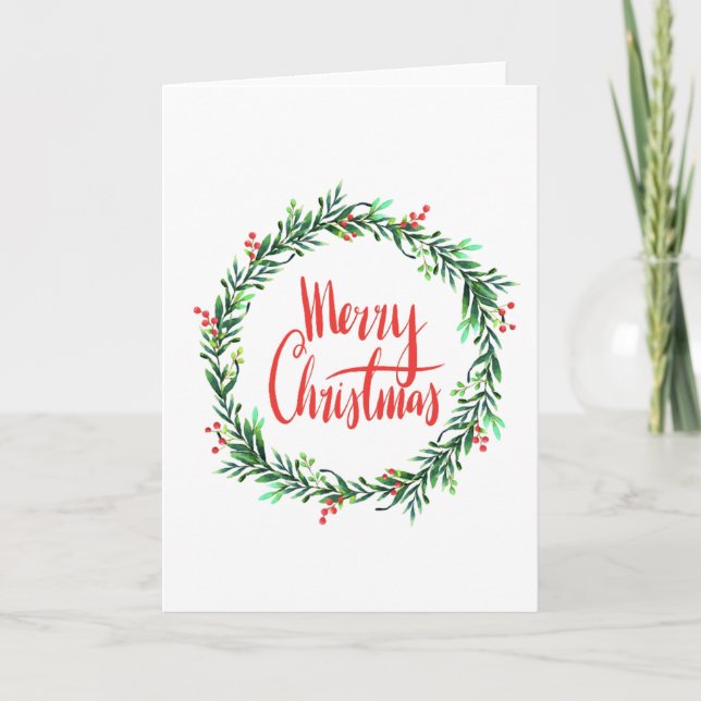 Watercolor Wreath Holiday Card (Front)