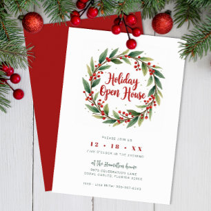 Watercolor Wreath Holiday Open House Invite