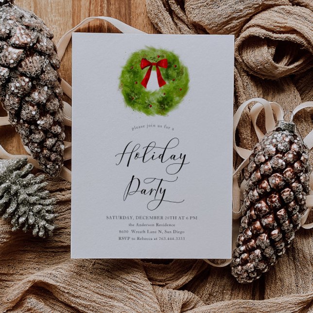 Watercolor Wreath Holiday Party Invitation (Creator Uploaded)