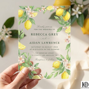 Watercolor Wreath Mediterranean Citrus Wedding Acrylic Invitations