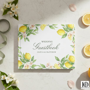 Watercolor Wreath Mediterranean Citrus Wedding Guest Book