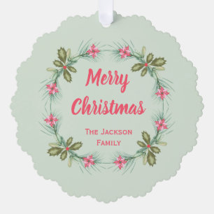 Watercolor wreath Merry Christmas paper Ornament