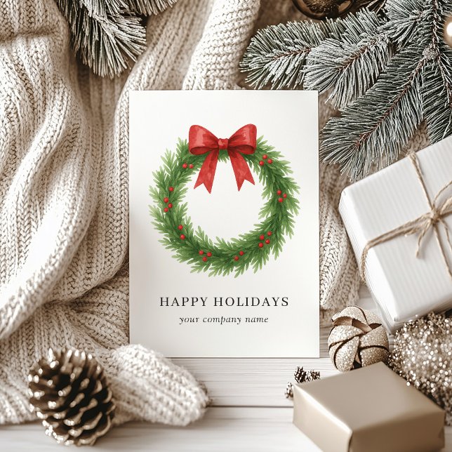 Watercolor Wreath Modern Business Christmas Holiday Card (Creator Uploaded)