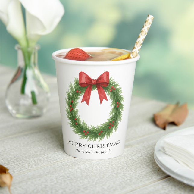 Watercolor Wreath Modern Christmas Paper Cups (Insitu)