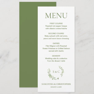 Watercolor Wreath Monogram Custom wedding Menu