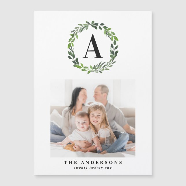 Watercolor wreath one photo initial holiday (Front)