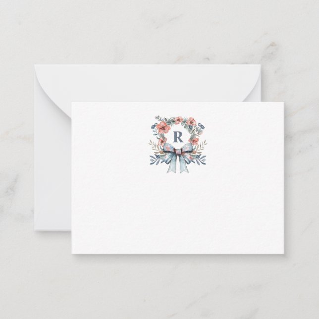 Watercolor Wreath Personalised Monogram Note Card (Front)