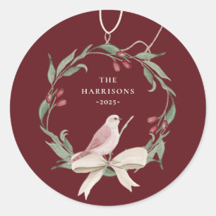 Watercolor Wreath Personalized Christmas Holiday Classic Round Sticker