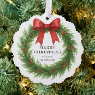 Watercolor Wreath Photo Modern Christmas Tree Decoration Card
