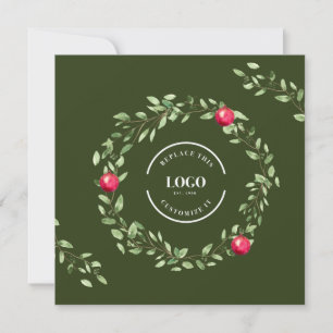 Watercolor Wreath Red balls Custom logo Holiday