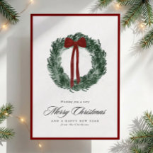 Watercolor Wreath Red Border Non Photo Christmas