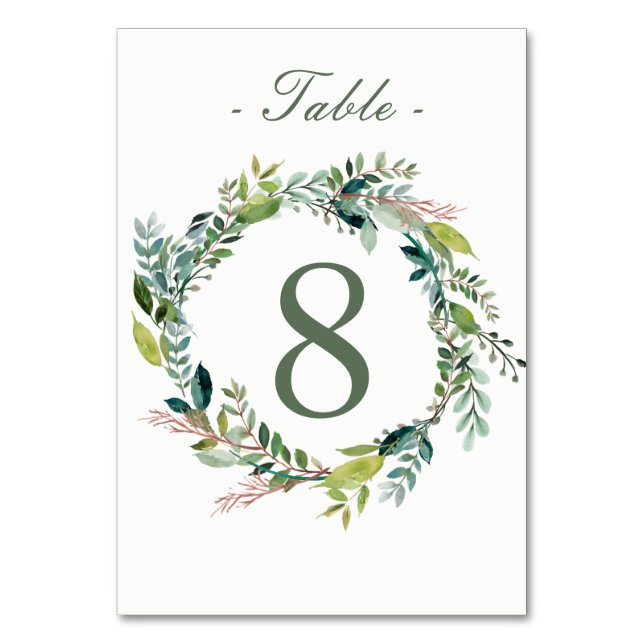 Watercolor Wreath Table Number Card (Front)