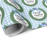 Watercolor Wreath with Blue Bow Christmas Wrapping Paper<br><div class="desc">This classic Christmas wrapping paper features a watercolor wreath with blue bow and says "Merry Christmas" and personalised with your family name.</div>