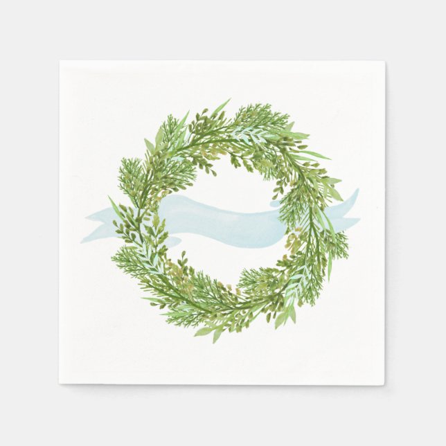 Watercolor wreath with blue ribbon napkin (Front)