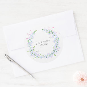 watercolor wreath with butterflies classic round sticker