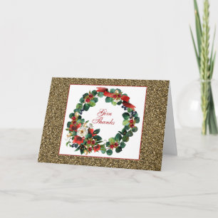 Watercolor Wreath with Gold Greeting Card