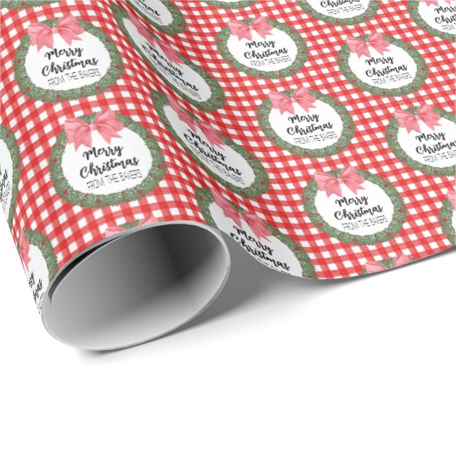 Watercolor Wreath with Red Bow Christmas Wrapping  Wrapping Paper (Roll Corner)