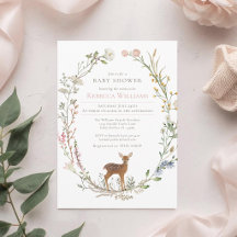 Watercolor Wreath Woodland Deer Baby Shower