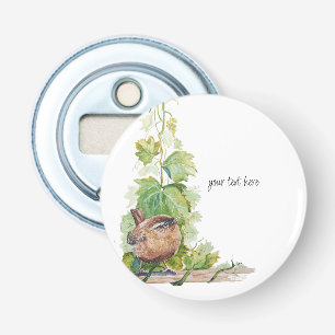 Watercolor Wren Bird Vineyard Grapes Leaves Winery Bottle Opener