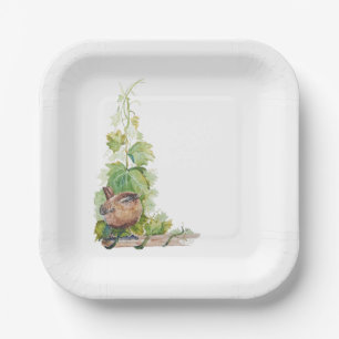 Watercolor Wren Bird Vineyard Grapes Leaves Winery Paper Plate