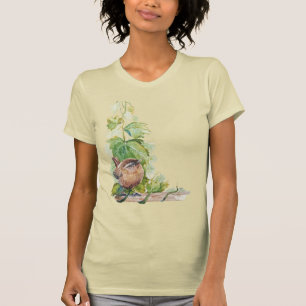 Watercolor Wren Bird Vineyard Grapes Leaves Winery T-Shirt