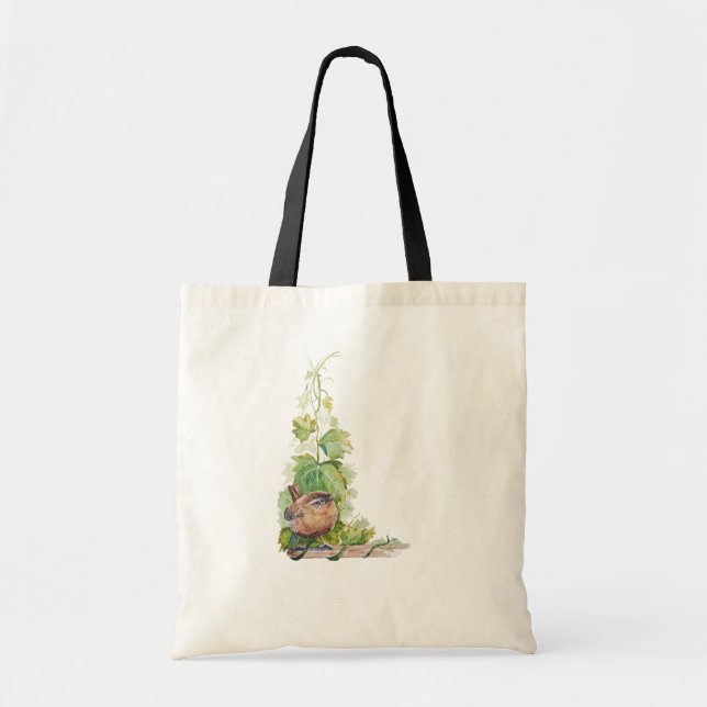 Watercolor Wren Bird Vineyard Grapes Leaves Winery Tote Bag (Front)