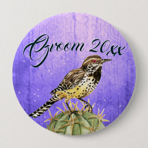 Watercolor Wren on Cactus Wedding 10 Cm Round Badge